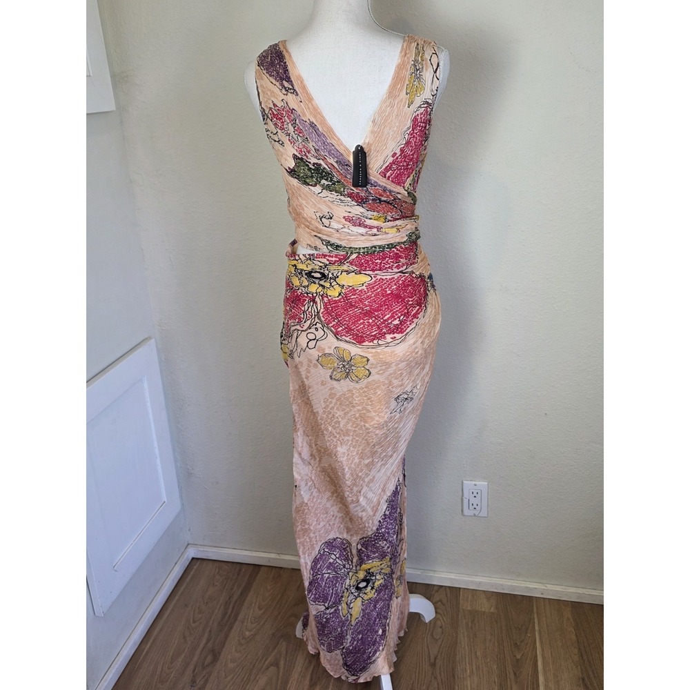 Saaksha & Kinni Dress Size M PEACH PERIWINKLE KEYHOLE SARI DRESS Nwt - Picture 2 of 9